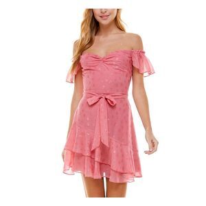 CITY STUDIO Womens Short Dress Pink Flutter Sleeve Tie Juniors 5